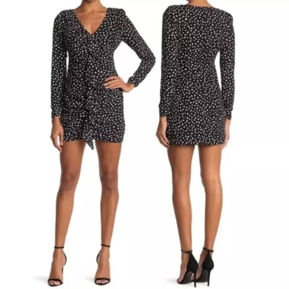 NWT LIKELY Revolve Corinne Ruched Ruffle Polka Dot Mini Dress Long Sleeve Size 6
